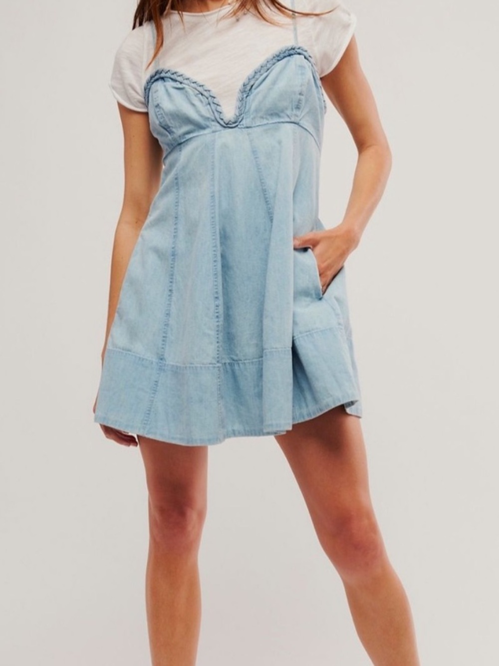 Free People Light Blue Denim Mini Dress - Picture 4 of 12
